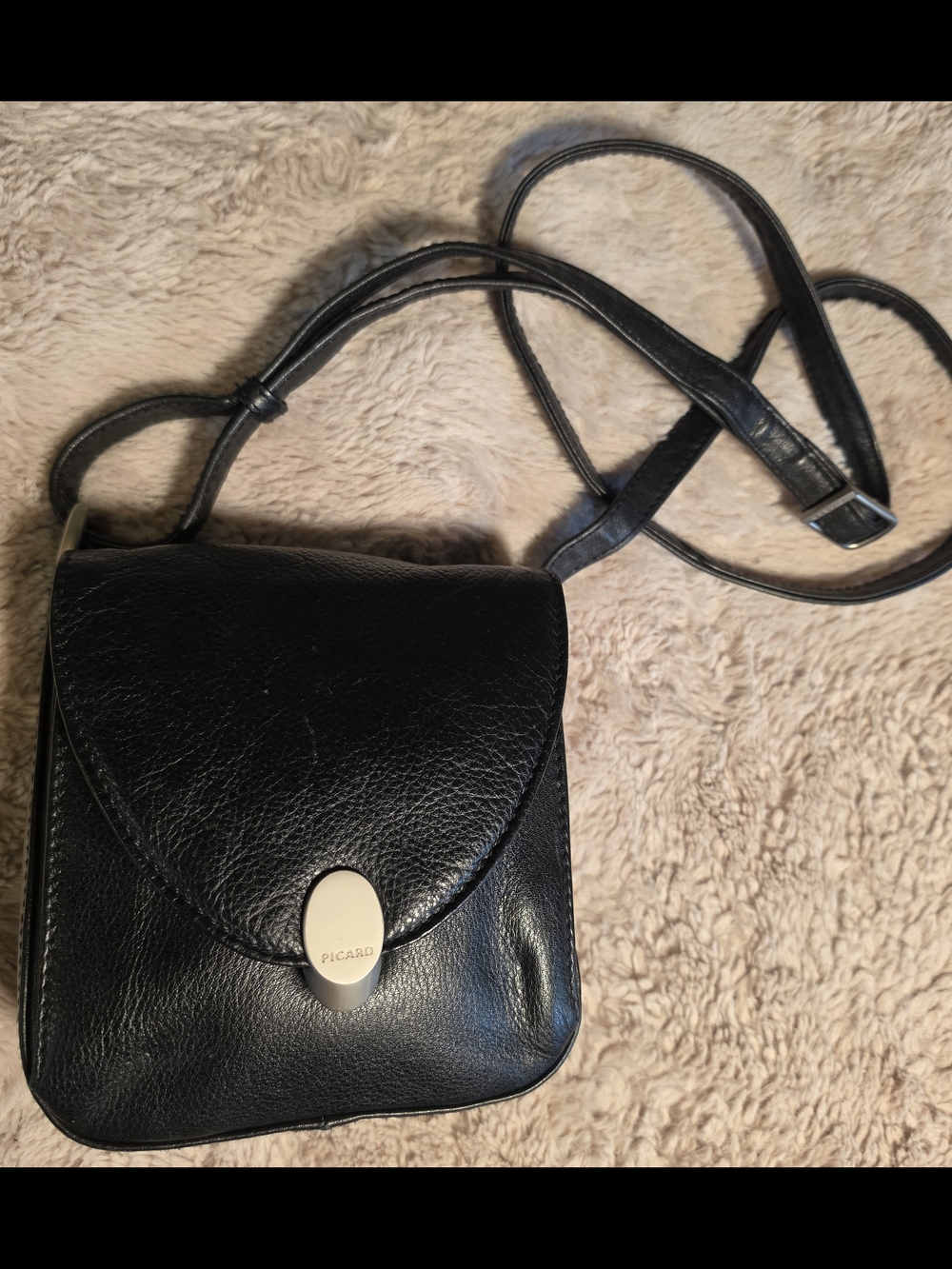 PICARD Black Leather Crossbody Bag with Silver Hardware